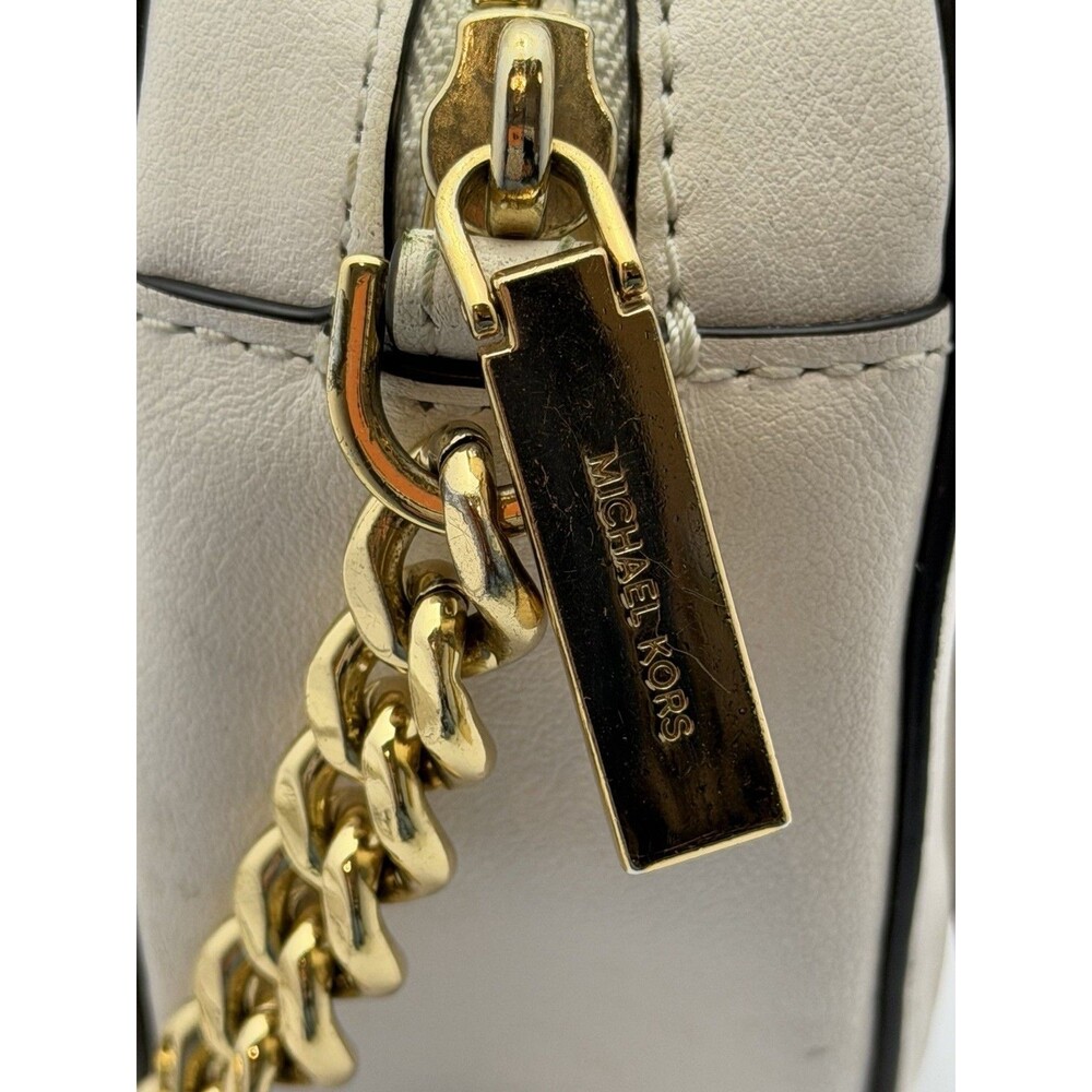 Michael Kors Floral Applique Crossbody Bag White Leather Chain Strap Tassel - Picture 10 of 12